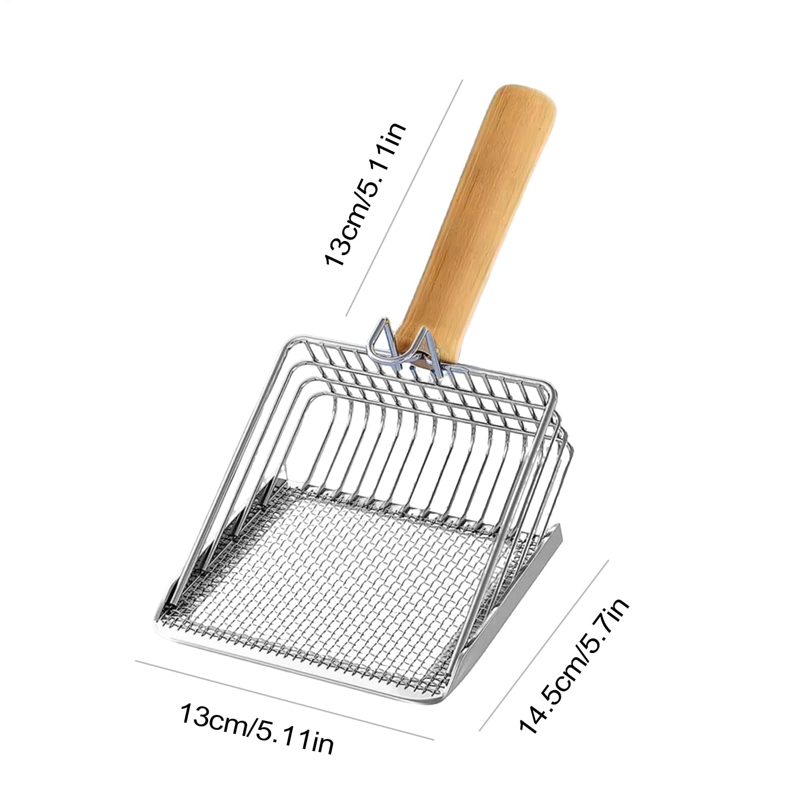 Cat Litter Scooper - Stainless Steel Cat Litter Scoop with Hook - Heavy Duty Speed Sifter Non Stick Shovel with Wooden Handle Poop Lifter for Kitten Indoor House