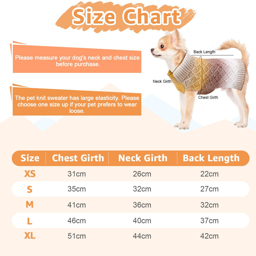 SlowTon Dog Turtleneck Sweater - Dog Warm Pullover Sweater with Leash Hole, Color Gradient Knitted Winter Clothes for Small Medium Dogs Puppies