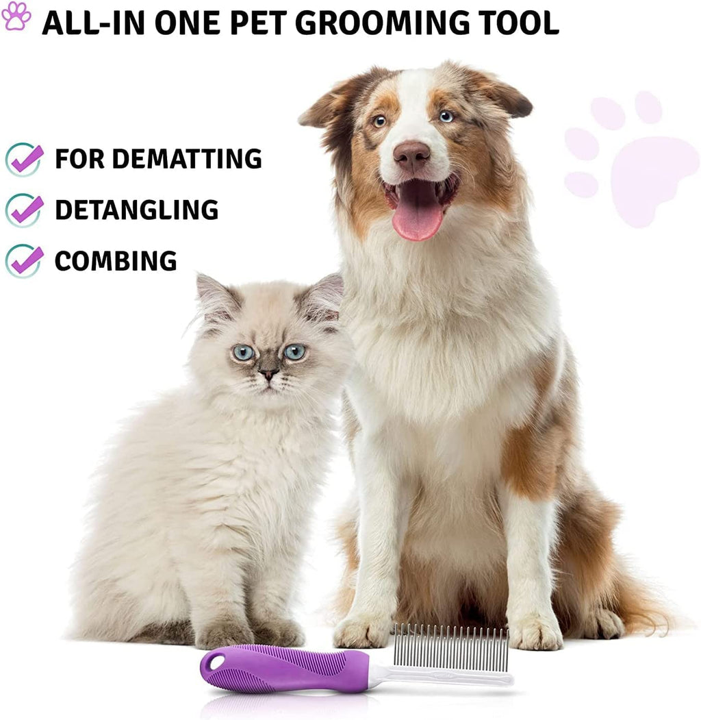 Detangling Pet Comb with Long & Short Stainless Steel Teeth for Removing Matted Fur, Knots & Tangles – Detangler Tool Accessories for Safe & Gentle DIY Dog & Cat Grooming (Grooming Comb)
