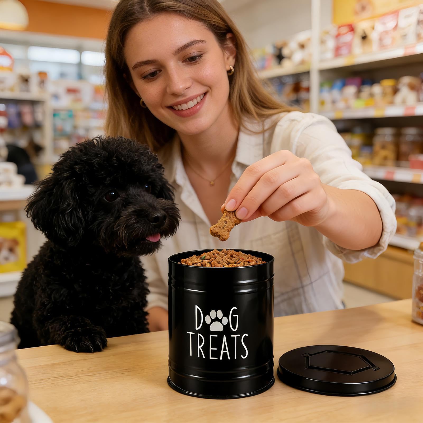 Dog Food | Metal Airtight Organizer Bin | Sealed Pet Food Storage features a strong metal build that handwith handle and lid | for Puppy Bird Feeding Snacks Treats Cabinet Counter