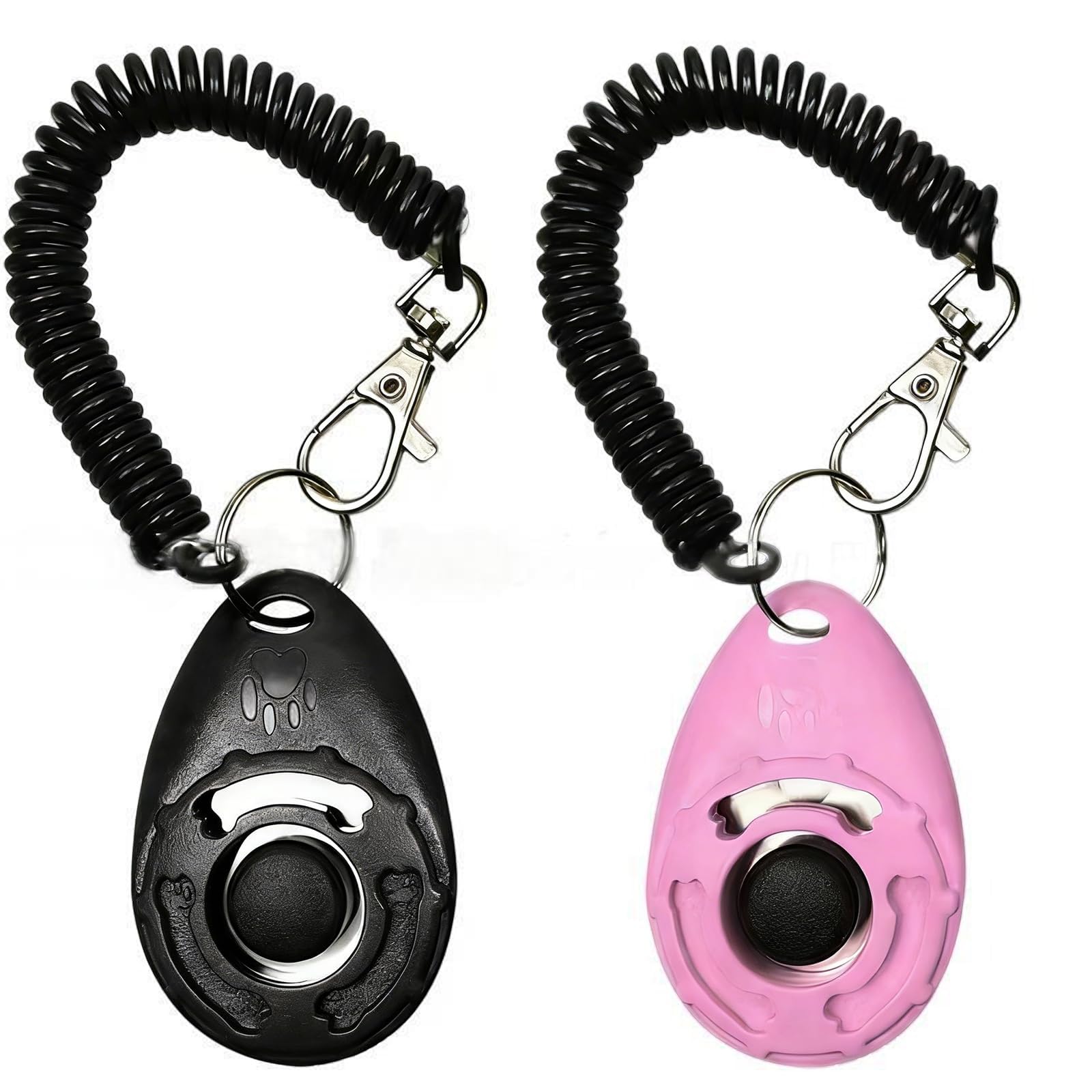 2 Pack Dog Training Clicker with Wrist Strap, Pet Clicker for Dog Cat Puppy Training, Loud Clear Sound, Easy Press Button, Durable ABS Plastic Clickers (Black & Pink)