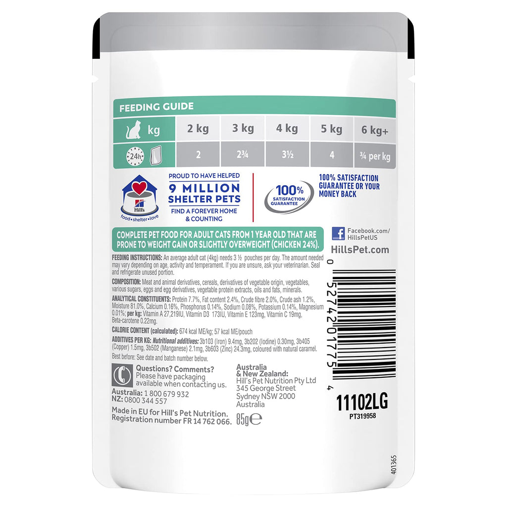 Hill's Science Diet Adult Wet Cat Food, Perfect Weight Chicken, 85g, 12 Pack, Cat Food Pouches