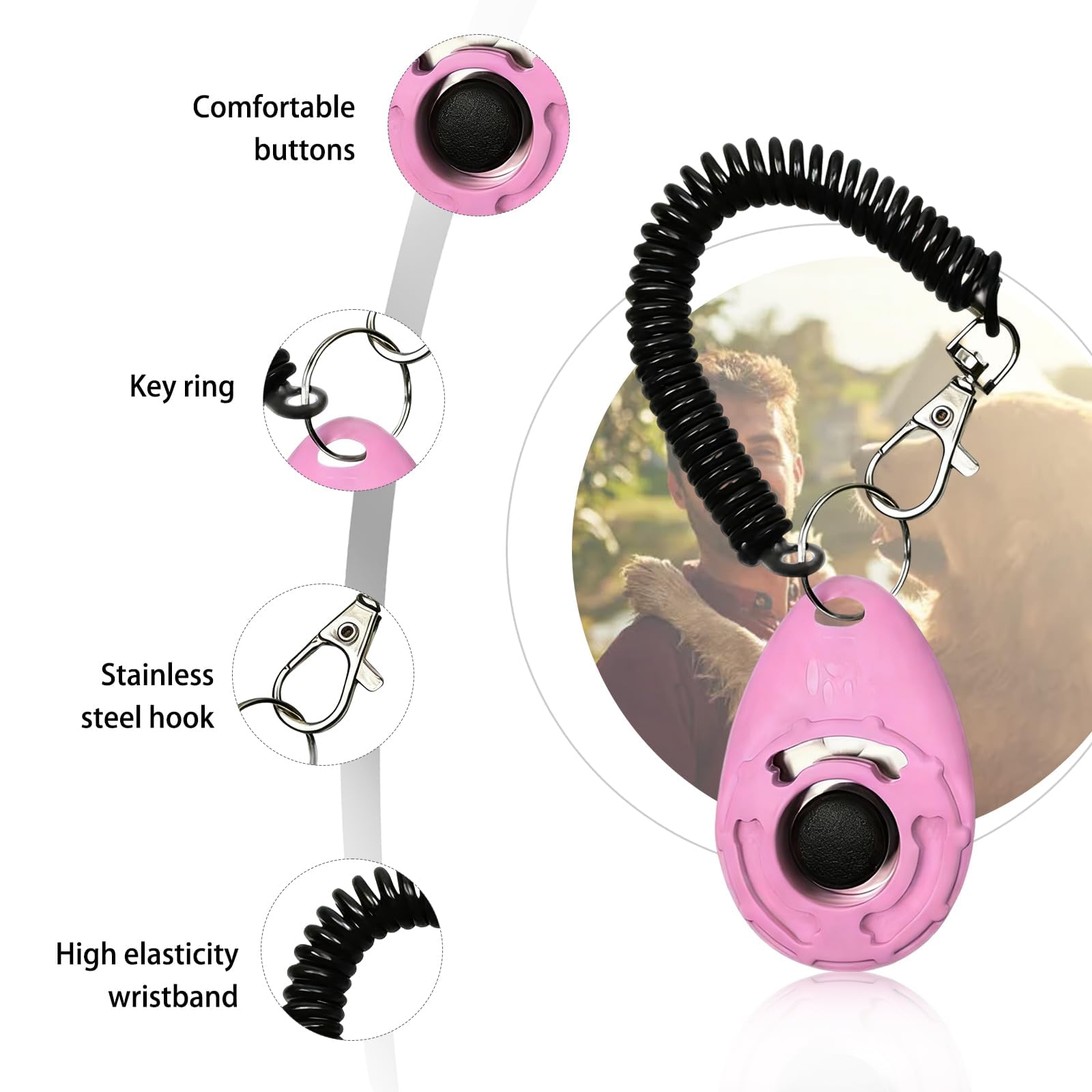 2 Pack Dog Training Clicker with Wrist Strap, Pet Clicker for Dog Cat Puppy Training, Loud Clear Sound, Easy Press Button, Durable ABS Plastic Clickers (Black & Pink)
