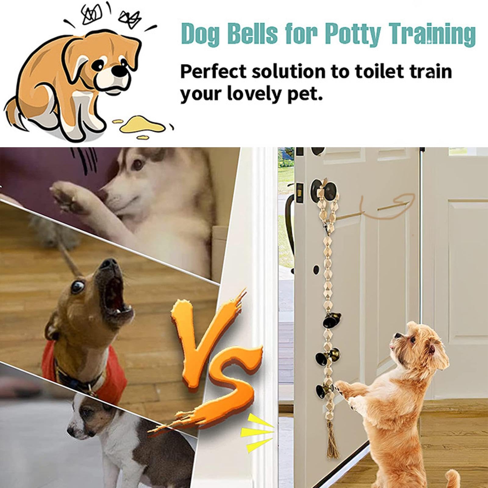 Pet Training - Cotton Rope for Pet Puppy Potty Training | Wooden Beads Decoration Puppy Pee Trainer Toilet Bell for Living Room, Bathroom