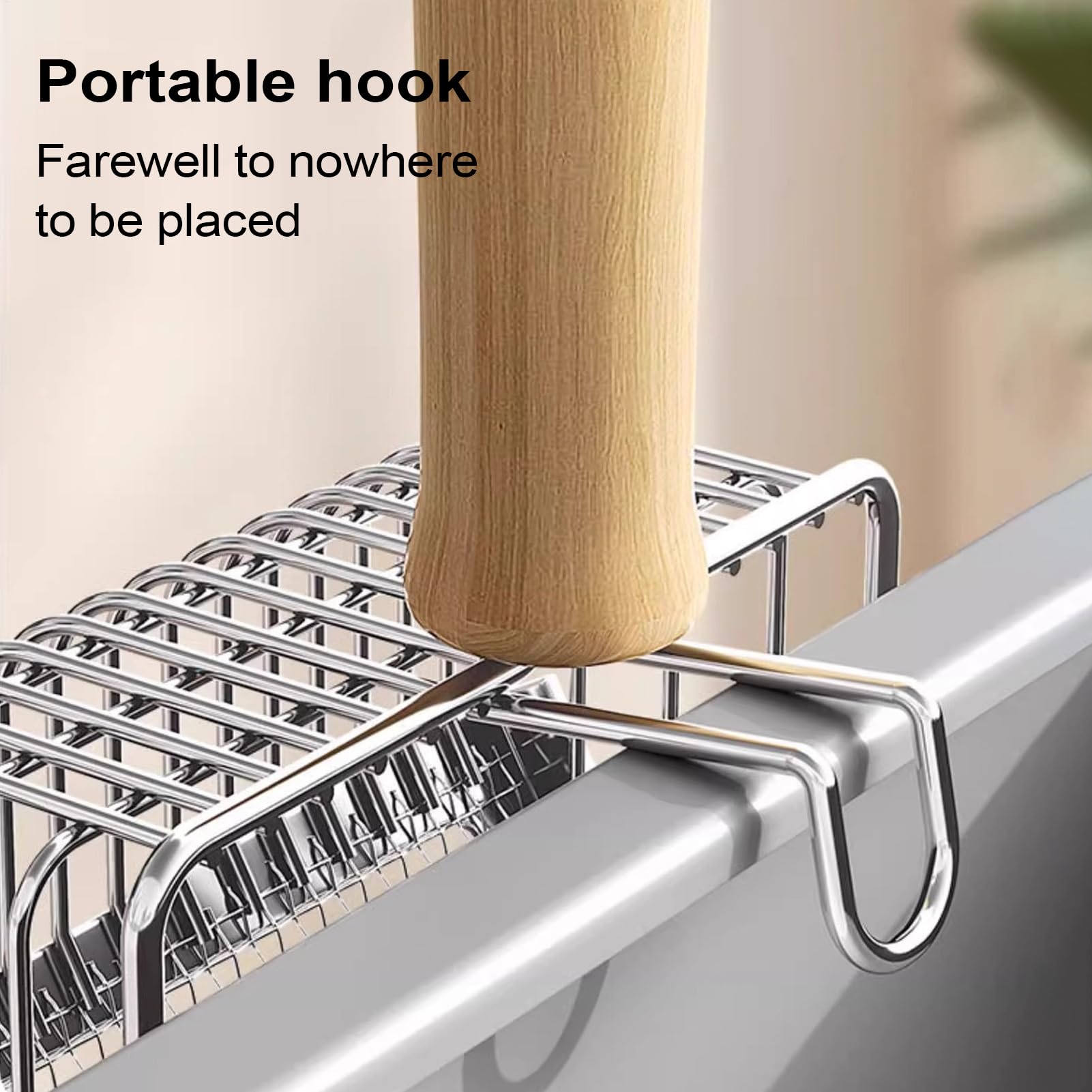 Cat Litter Scooper - Stainless Steel Cat Litter Scoop with Hook - Heavy Duty Speed Sifter Non Stick Shovel with Wooden Handle Poop Lifter for Kitten Indoor House