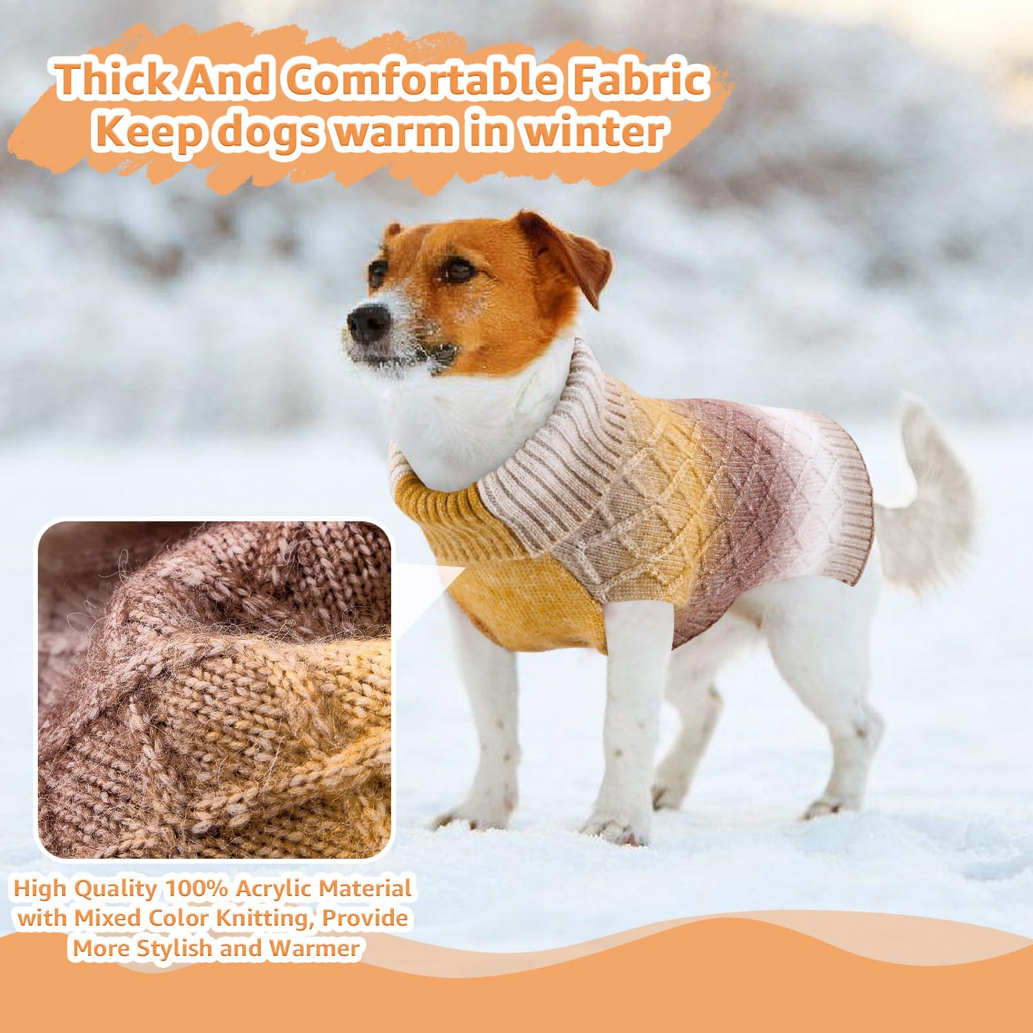SlowTon Dog Turtleneck Sweater - Dog Warm Pullover Sweater with Leash Hole, Color Gradient Knitted Winter Clothes for Small Medium Dogs Puppies