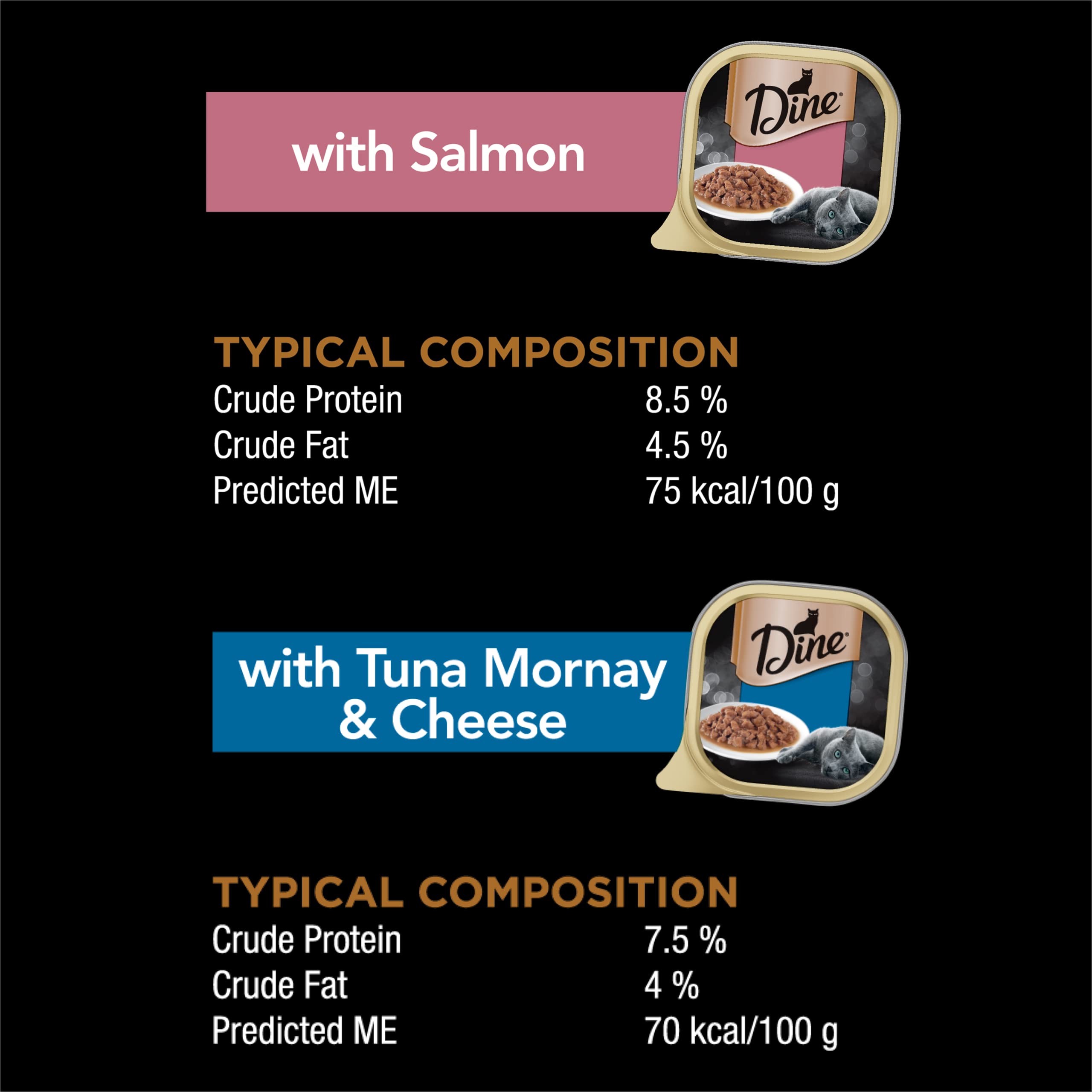 DINE Mixed Multipack Wet Cat Food, Salmon, Saucy Morsels with Tuna Tray 85g, 28 Pack