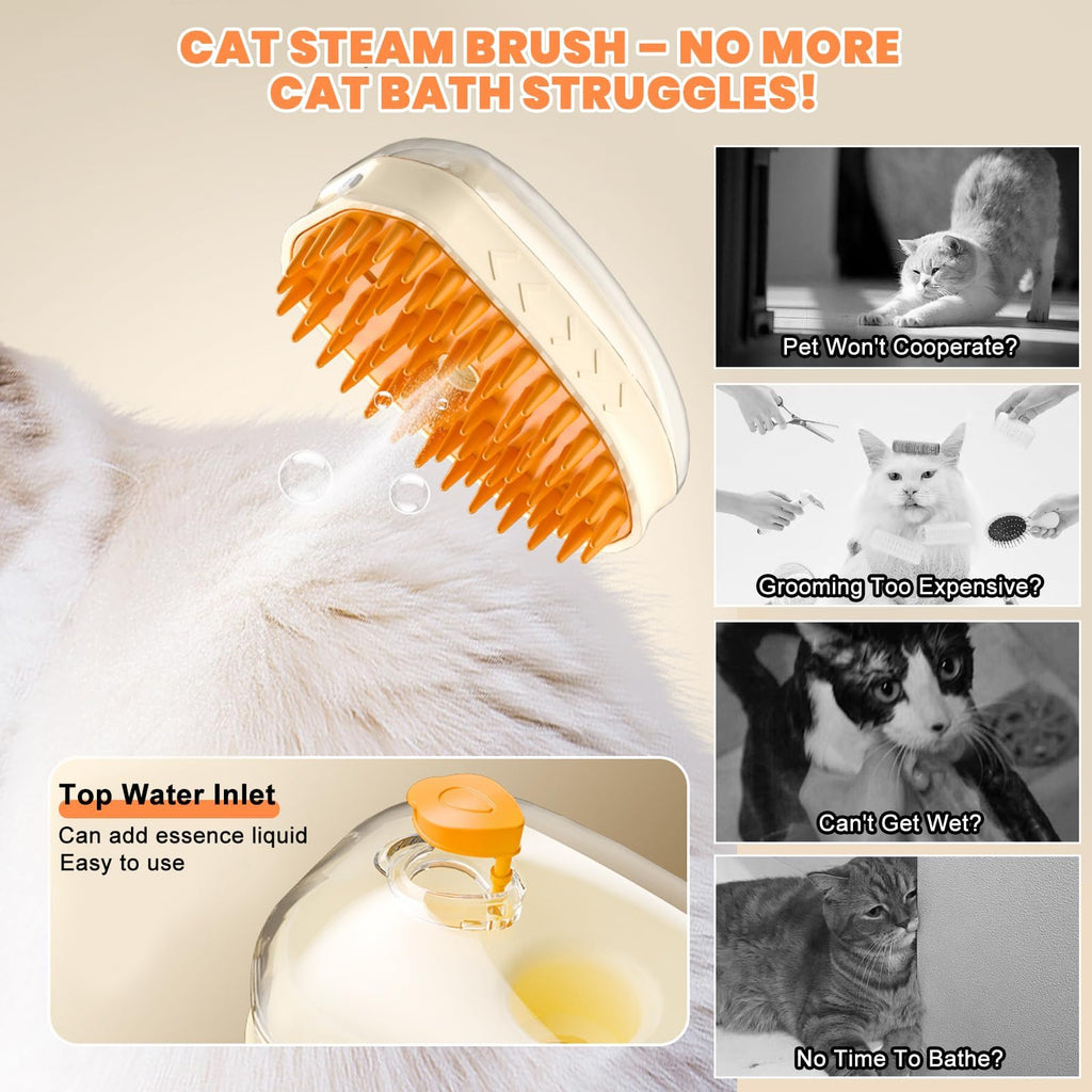 5-in-1 Pet Steam Brush for Cats & Dogs - 3.0 Upgraded Cool Mist Spray & Blue Light Care - Rechargeable Deshedding & Massage Tool - Gentle Deep Cleaning for Short & Long Hair - Stress-Free Home Pet Spa