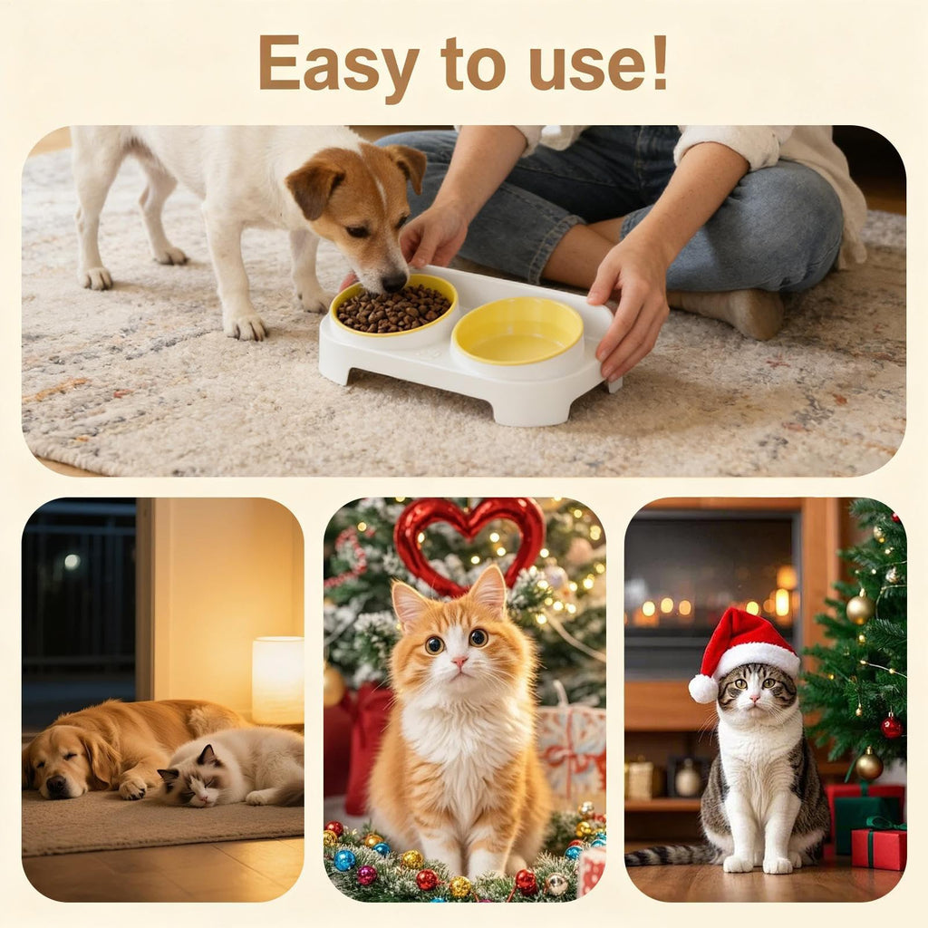 Cat Bowl with Adjustable Height - Anti Slip Tilt Water Supply with Non Slip Design Water Container, Dog Food Bowl Height Adjustable Cat Dish - Kitten Puppy Small Medium Large Pet Indoor Outdoor