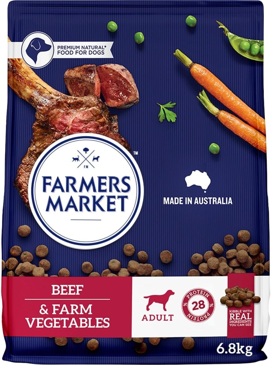 Farmer's Market Beef and Farm Vegetables Adult Dry Dog Food 6.8kg - Made with Real Australian Meat & Vegetables for Complete Nutrition, Supports Muscle, Skin & Coat Health