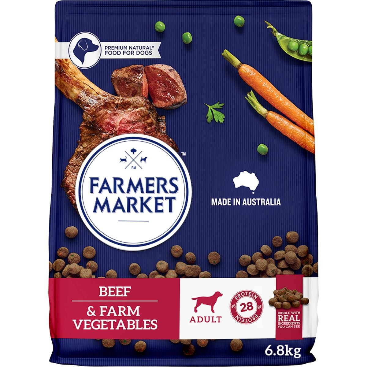 Farmer's Market Beef and Farm Vegetables Adult Dry Dog Food 6.8kg - Made with Real Australian Meat & Vegetables for Complete Nutrition, Supports Muscle, Skin & Coat Health