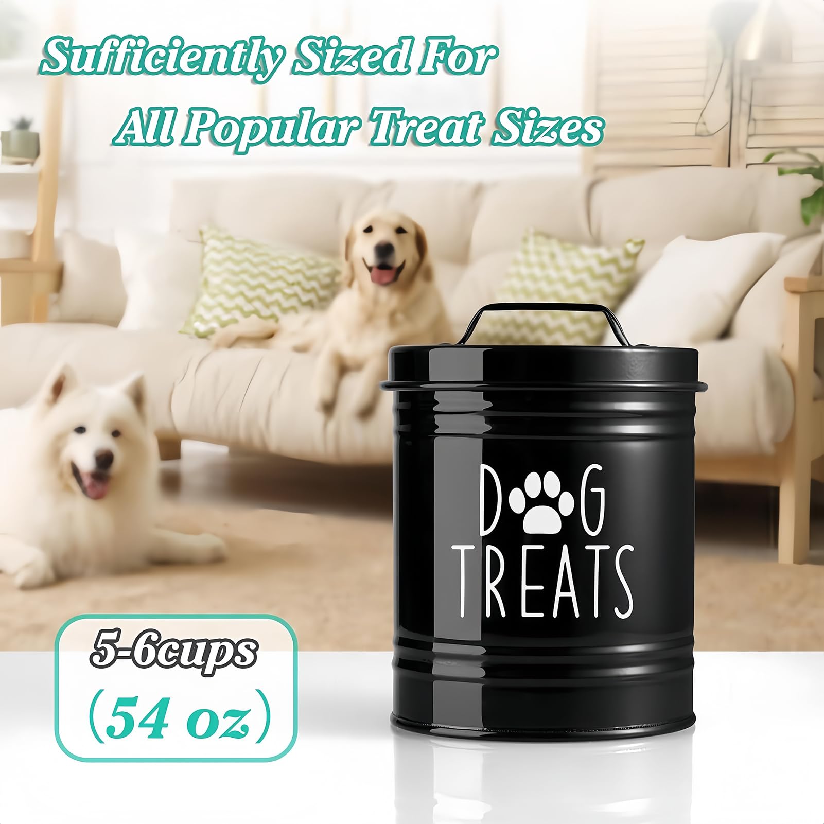 Dog Food | Metal Airtight Organizer Bin | Sealed Pet Food Storage features a strong metal build that handwith handle and lid | for Puppy Bird Feeding Snacks Treats Cabinet Counter