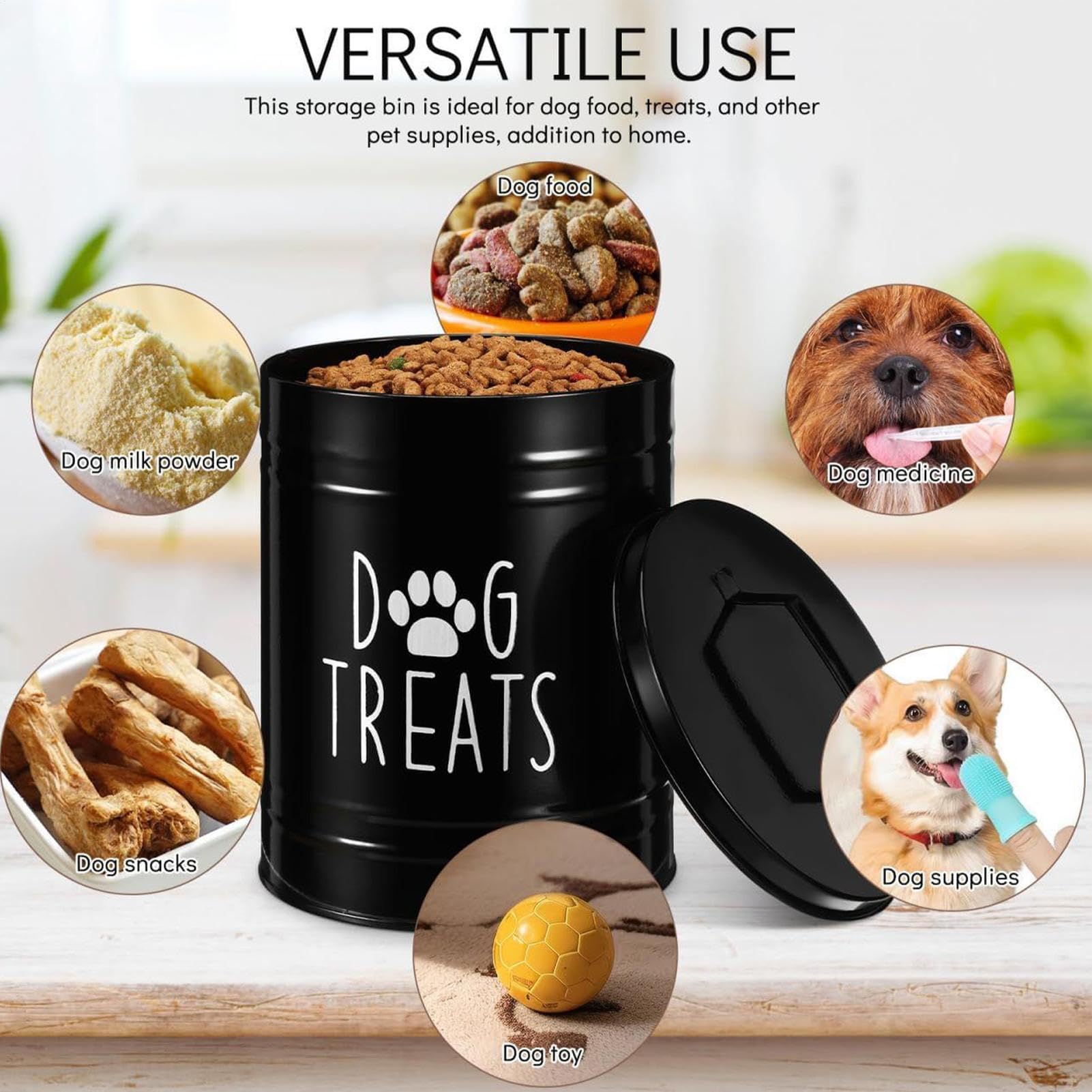 Dog Food | Metal Airtight Organizer Bin | Sealed Pet Food Storage features a strong metal build that handwith handle and lid | for Puppy Bird Feeding Snacks Treats Cabinet Counter