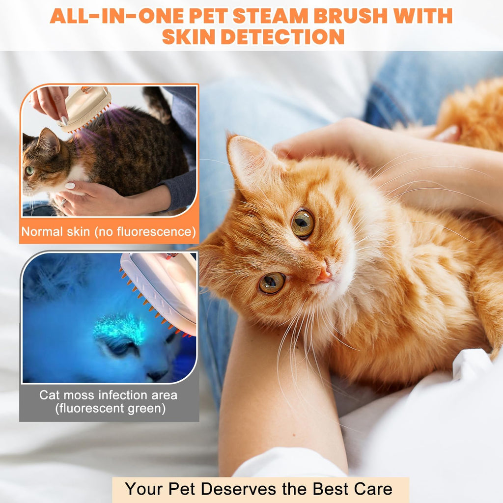 5-in-1 Pet Steam Brush for Cats & Dogs - 3.0 Upgraded Cool Mist Spray & Blue Light Care - Rechargeable Deshedding & Massage Tool - Gentle Deep Cleaning for Short & Long Hair - Stress-Free Home Pet Spa