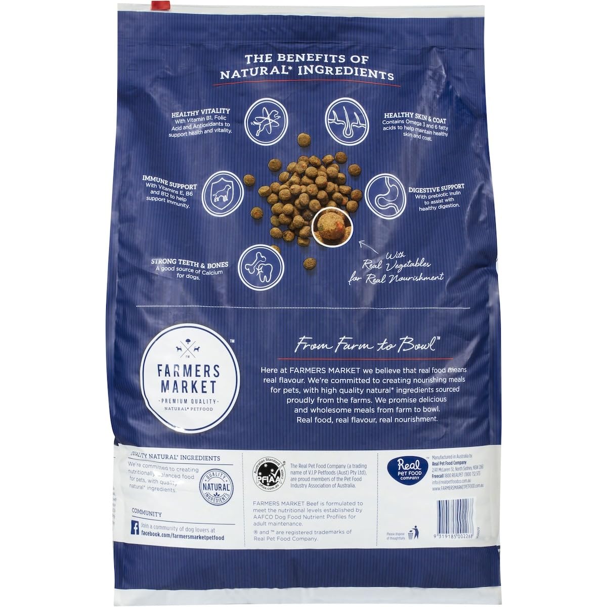 Farmer's Market Beef and Farm Vegetables Adult Dry Dog Food 6.8kg - Made with Real Australian Meat & Vegetables for Complete Nutrition, Supports Muscle, Skin & Coat Health