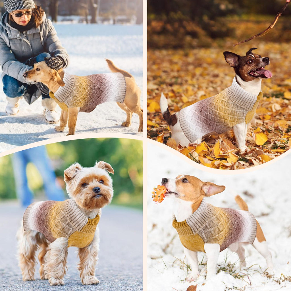 SlowTon Dog Turtleneck Sweater - Dog Warm Pullover Sweater with Leash Hole, Color Gradient Knitted Winter Clothes for Small Medium Dogs Puppies