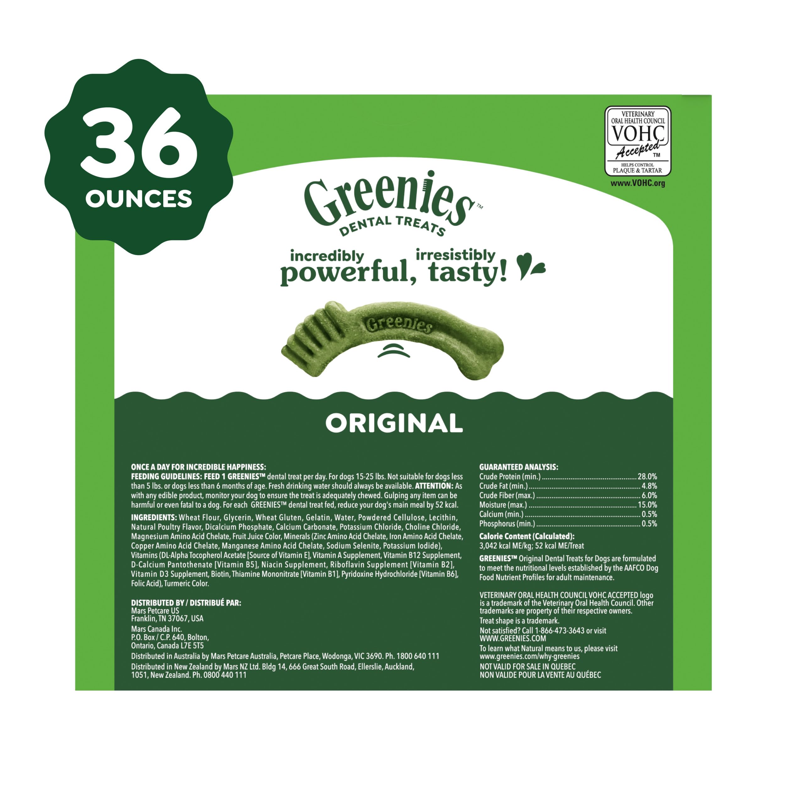 GREENIES Canine Dental Dog Treats Original Petite 60 Chews Value Pack 1.02Kg