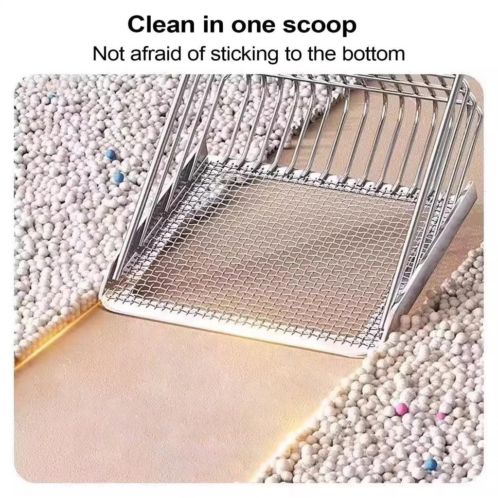 Cat Litter Scooper - Stainless Steel Cat Litter Scoop with Hook - Heavy Duty Speed Sifter Non Stick Shovel with Wooden Handle Poop Lifter for Kitten Indoor House