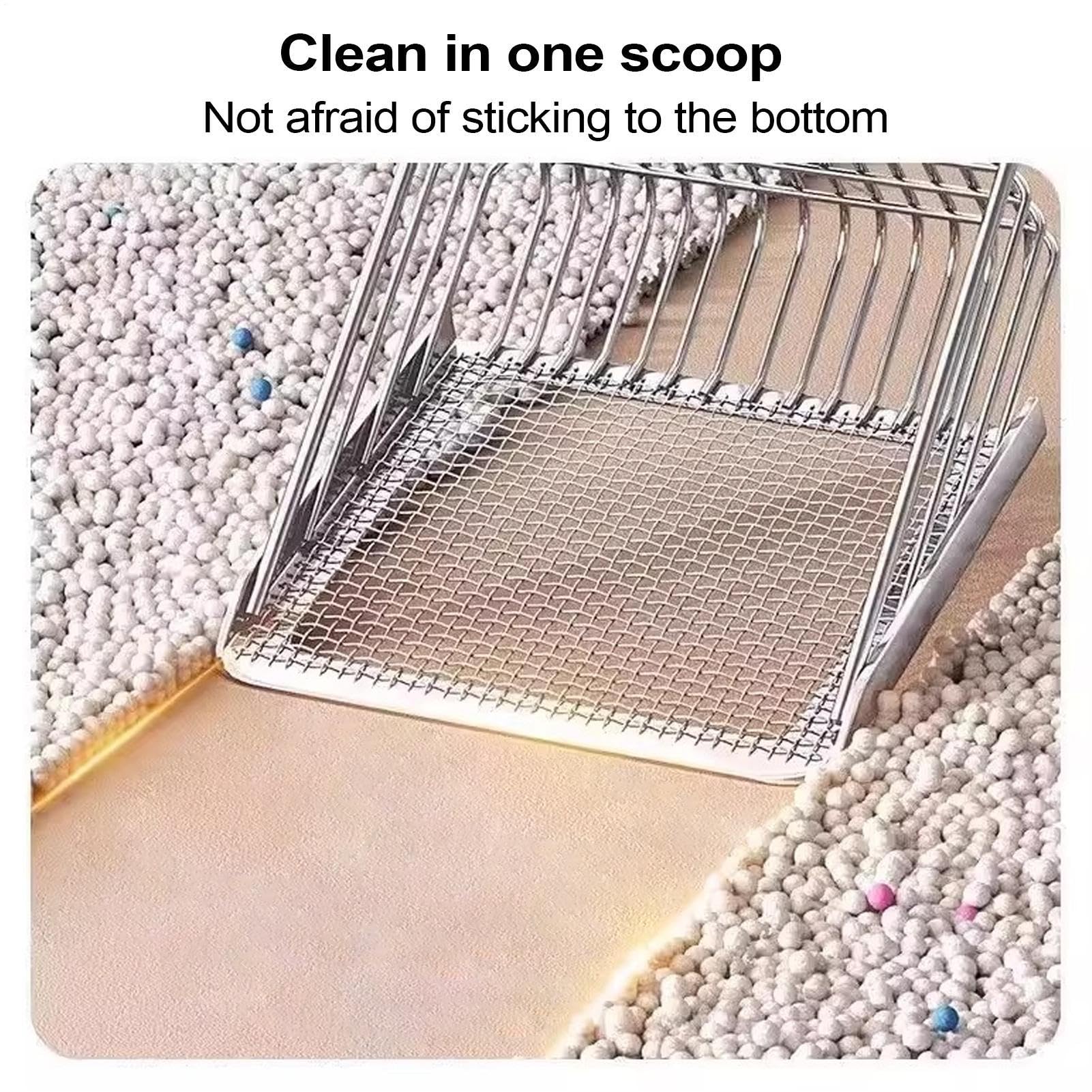 Cat Litter Scooper - Stainless Steel Cat Litter Scoop with Hook - Heavy Duty Speed Sifter Non Stick Shovel with Wooden Handle Poop Lifter for Kitten Indoor House
