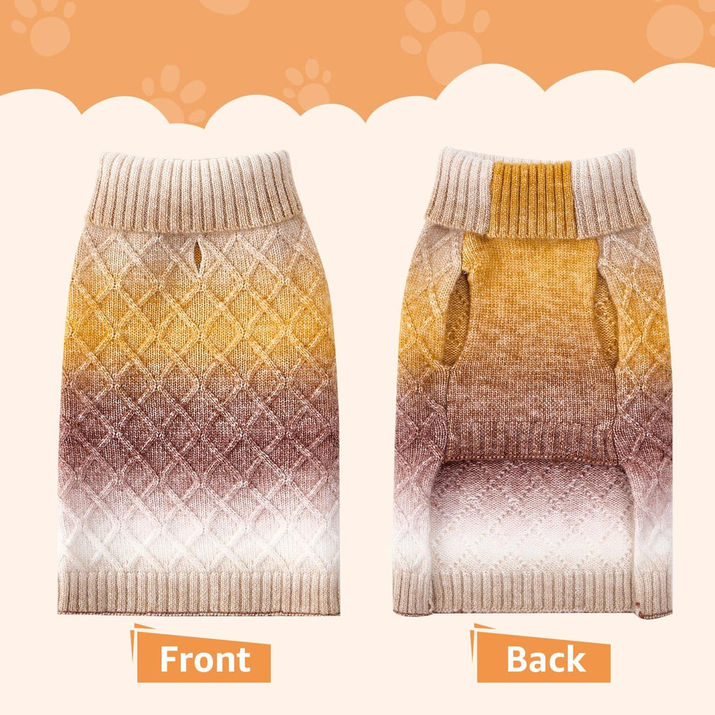 SlowTon Dog Turtleneck Sweater - Dog Warm Pullover Sweater with Leash Hole, Color Gradient Knitted Winter Clothes for Small Medium Dogs Puppies