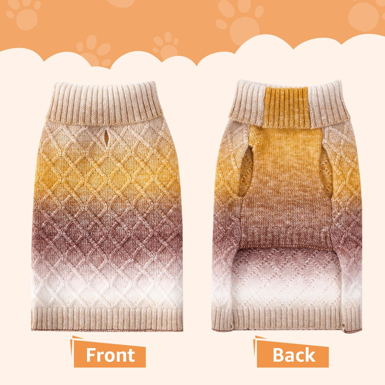 SlowTon Dog Turtleneck Sweater - Dog Warm Pullover Sweater with Leash Hole, Color Gradient Knitted Winter Clothes for Small Medium Dogs Puppies