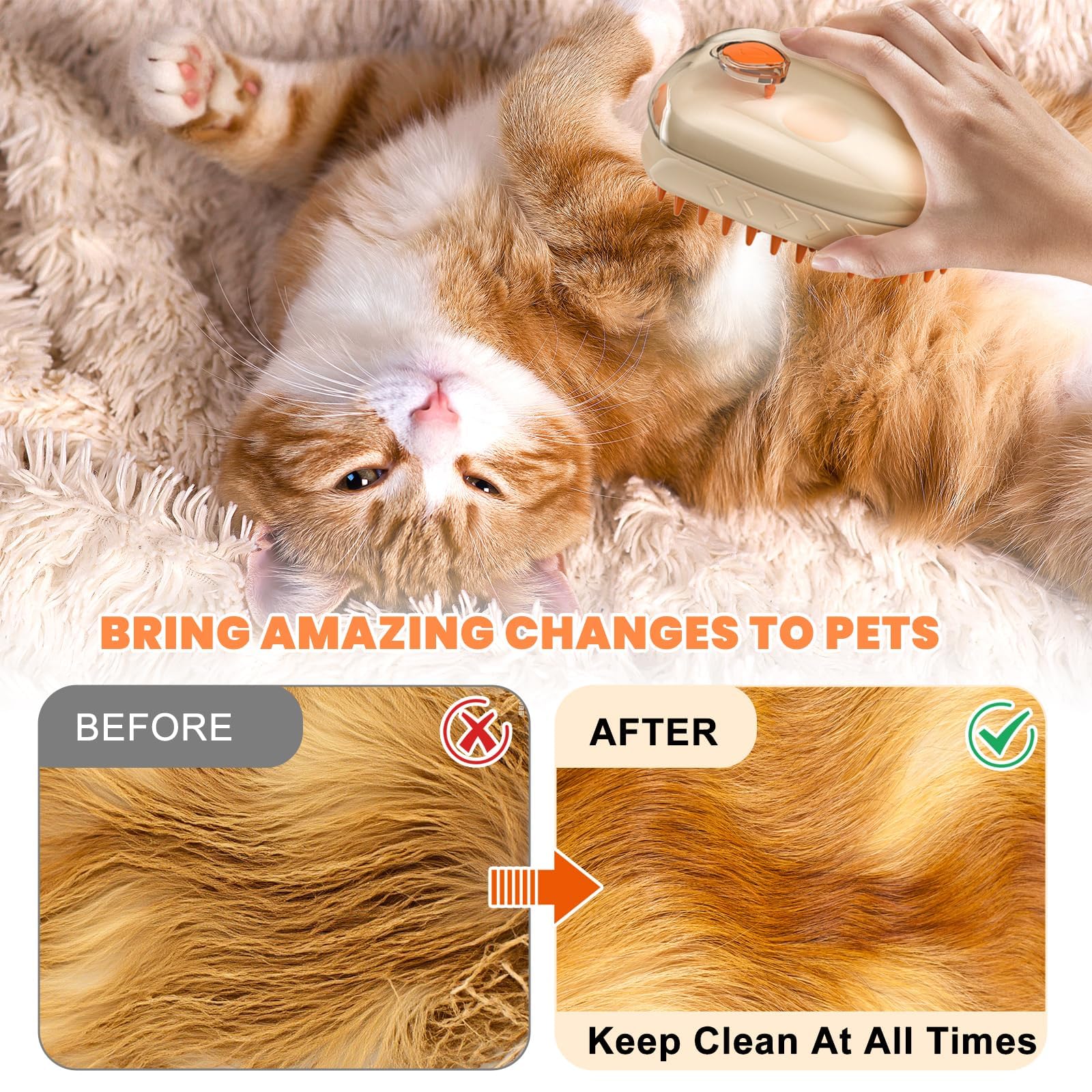 5-in-1 Pet Steam Brush for Cats & Dogs - 3.0 Upgraded Cool Mist Spray & Blue Light Care - Rechargeable Deshedding & Massage Tool - Gentle Deep Cleaning for Short & Long Hair - Stress-Free Home Pet Spa