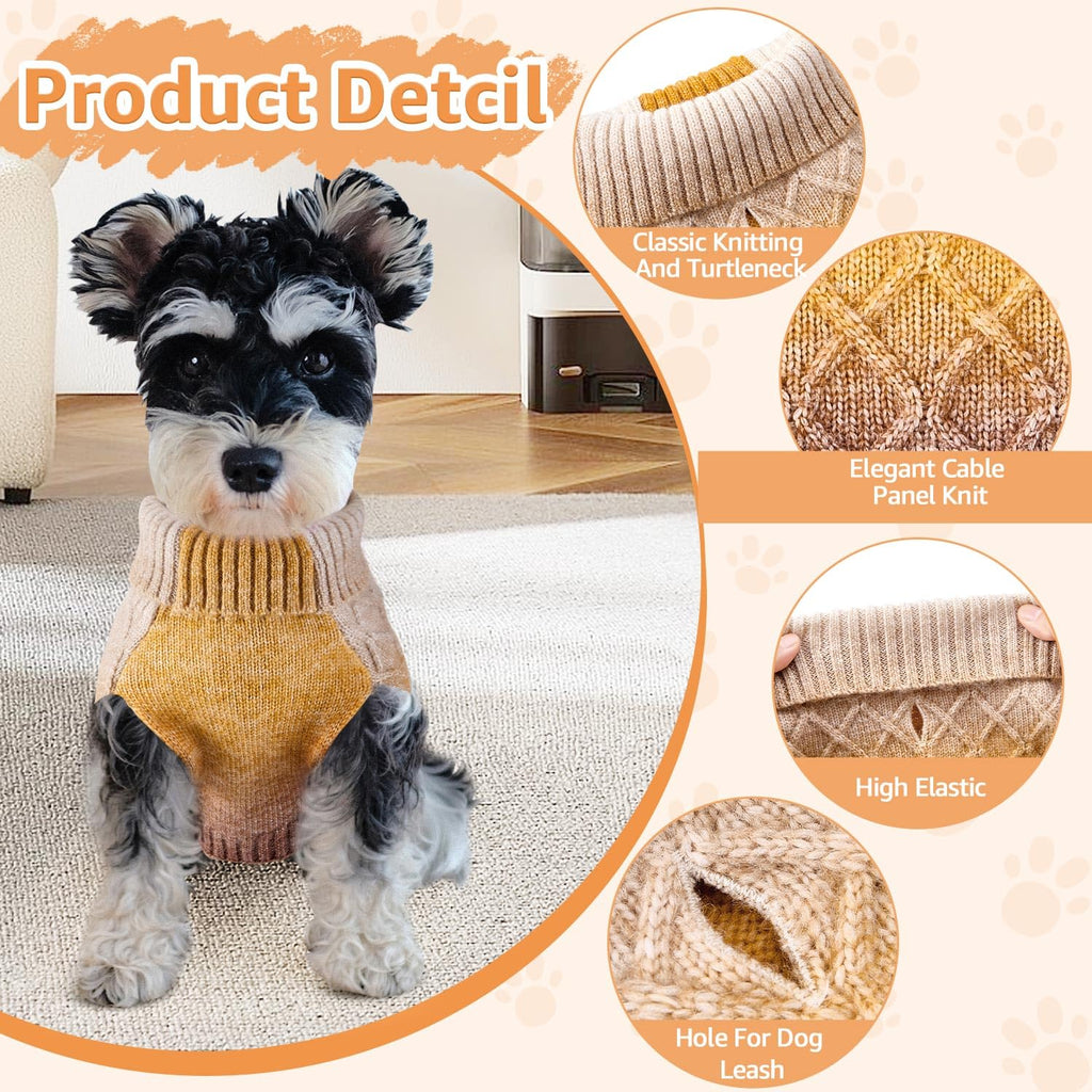 SlowTon Dog Turtleneck Sweater - Dog Warm Pullover Sweater with Leash Hole, Color Gradient Knitted Winter Clothes for Small Medium Dogs Puppies