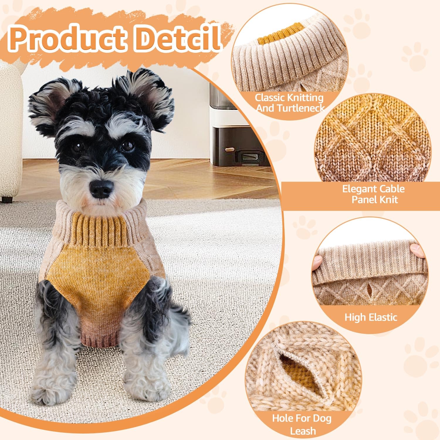 SlowTon Dog Turtleneck Sweater - Dog Warm Pullover Sweater with Leash Hole, Color Gradient Knitted Winter Clothes for Small Medium Dogs Puppies