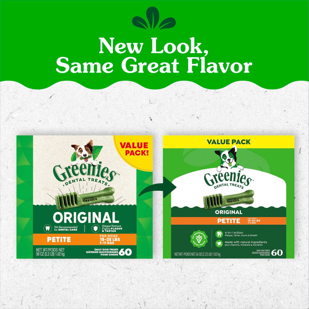 GREENIES Canine Dental Dog Treats Original Petite 60 Chews Value Pack 1.02Kg