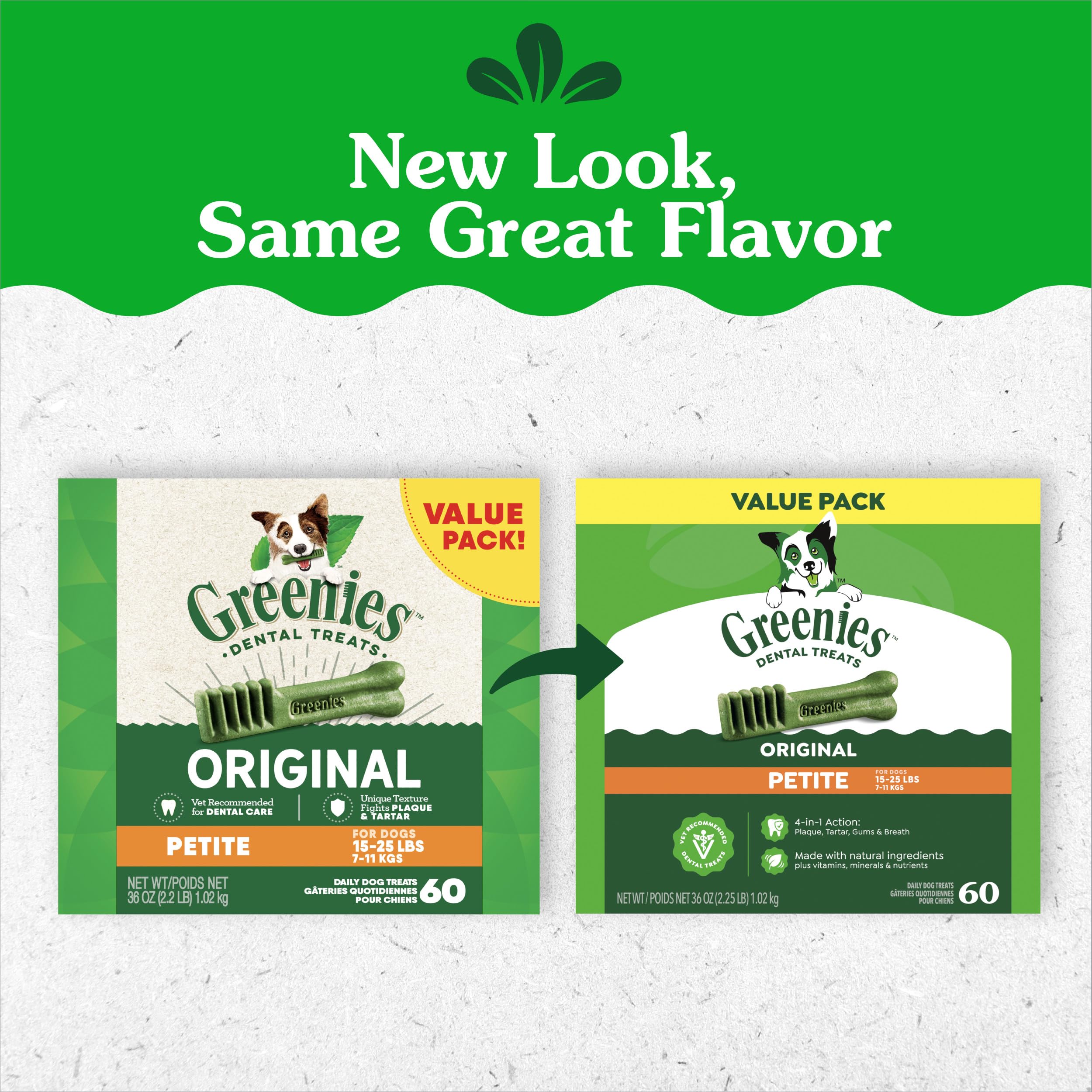 GREENIES Canine Dental Dog Treats Original Petite 60 Chews Value Pack 1.02Kg
